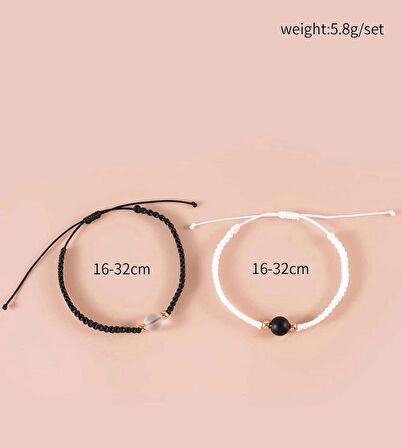 Siyah Beyaz Boncuk İkili Bileklik