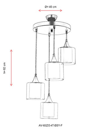 Selvi Modern Avize E27 48W 40cm Metal Siyah Dorbien-AV-65233-4T-BSY-F