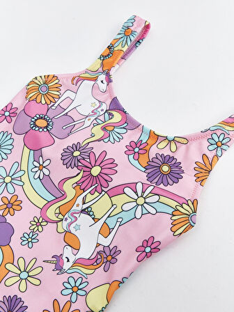 Baskılı Fırfır Detaylı Kız Çocuk Mayo