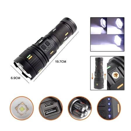 Pro F-3001 Alüminyum TG LED Güç Göstergeli Type-C Şarjlı El Feneri 100 W iegxx