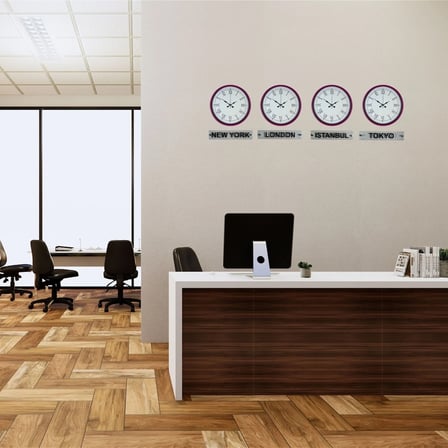 Pembe Modern 36 Cm 4 lü Tabelalı Dünya Saatleri iegxx