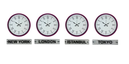 Pembe Modern 36 Cm 4 lü Tabelalı Dünya Saatleri iegxx