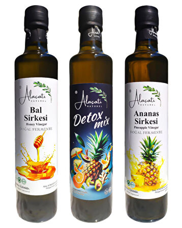Detox, Bal ve Ananas Sirkesi 3’lü Avantaj Paketi 500 ml x3 Adet