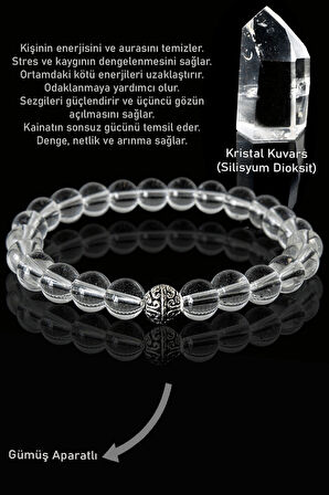 Sertifikalı AAA+ Şeffaf Kristal Kuvars Taşı Bileklik - Gümüş Aparatlı