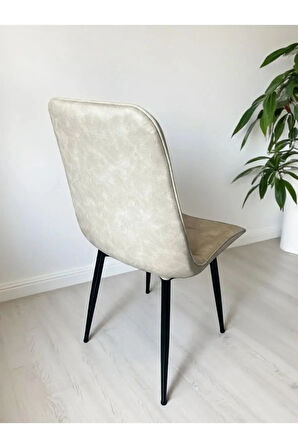 Bahar Sandalye 2 (Adet) – Modern Yemek & Mutfak Sandalyesi, Bej Kumaş - Metal Siyah Ayak