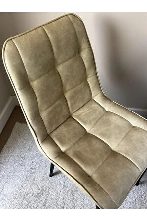 Bahar Sandalye 2 (Adet) – Modern Yemek & Mutfak Sandalyesi, Bej Kumaş - Metal Siyah Ayak