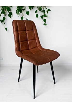 Bahar Sandalye 2 ( Adet) – Modern Yemek & Mutfak Sandalyesi, Kahverengi Kumaş - Metal Siyah Ayak
