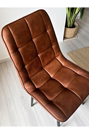 Bahar Sandalye 2 ( Adet) – Modern Yemek & Mutfak Sandalyesi, Kahverengi Kumaş - Metal Siyah Ayak