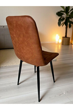 Bahar Sandalye 2 ( Adet) – Modern Yemek & Mutfak Sandalyesi, Kahverengi Kumaş - Metal Siyah Ayak