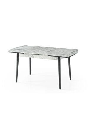 Berlin’116 Açılır Masa Takımı – Gri Mermer. Siyah Ayak. 80×130→180 cm. 4 Sandalyeli