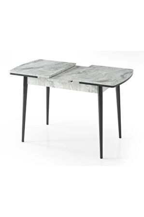 Berlin’116 Açılır Masa Takımı – Gri Mermer. Siyah Ayak. 80×130→180 cm. 4 Sandalyeli