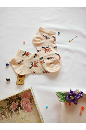 3 ÇİFT DİKİŞSİZ PATİK ÇORAP PAMUKLU KISA KONÇ DESENLİ KADIN ÇORABI 36-40 BEYAZ KAHVERENGİ