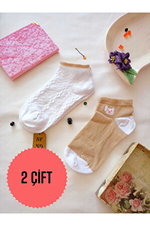2 ÇİFT KADIN ÇORABI PATİK YUMUŞAK PAMUKLU KISA KONÇ DESENLİ BURUN DİKİŞSİZ ÇORAP 36-40