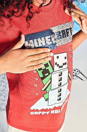 Erkek Çocuk Kırmızı Çift Yönlü Pullu Baskılı T-shirt