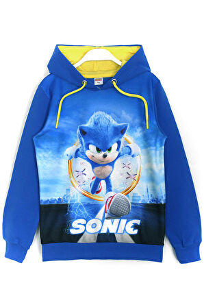 Kirpi Sonic The Hedgehog Baskılı Erkek Çocuk 3 İp Sweatshirt Hoodie Saks Renk