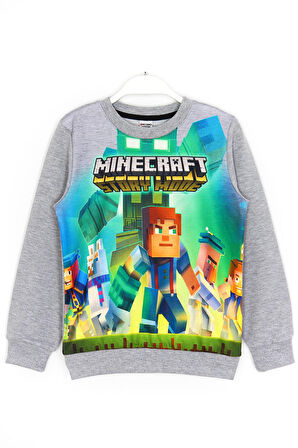 Minecraft Story Mode 3d Dijital Baskılı Erkek Çocuk Sweatshirt Gri