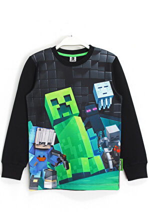 Minecraft 3d Dijital Baskı Erkek Çocuk Basic Sweatshirt Siyah