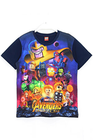 3D Lego Avengers Infinity War Baskılı Erkek Çocuk Kısa Kollu T-shirt Lacivert