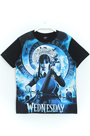 Kız Çocuk Wednesday Addams 3d Baskılı T-shirt Siyah