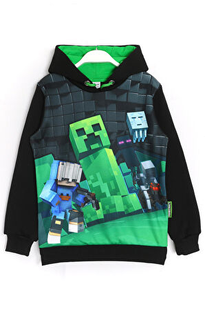 3D Minecraft Baskılı Uzun Kollu 3 İp Erkek Çocuk Sweatshirt Hoodie