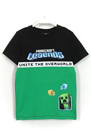 Erkek Çocuk Minecraft Lagends Baskılı T-Shirt 4-13 Yaş Siyah Yeşil