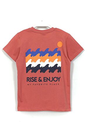 Rise Enjoy Slogan Baskılı Erkek Çocuk Yazlık 2'li Takım 8-15 Yaş Mercan