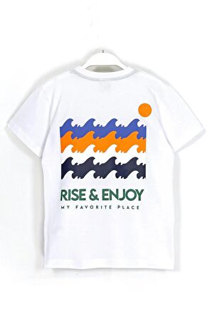 Rise Enjoy Slogan Baskılı Erkek Çocuk Yazlık 2'li Takım 8-15 Yaş Beyaz Yeşil