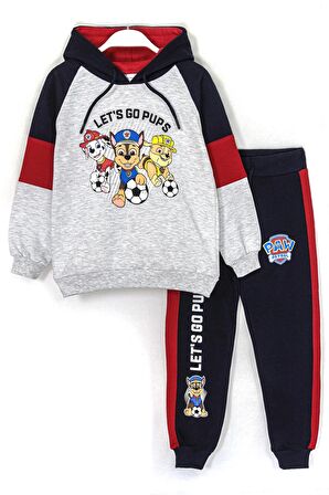 Paw Patrol Baskılı Reglan Kol Kapüşonlu Erkek Çocuk Eşofman Takımı 2-8 Yaş Gri Lacivert