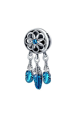 Mavi Detaylı Spiritüel Düş Kapanı Charm | 925 Ayar Gümüş