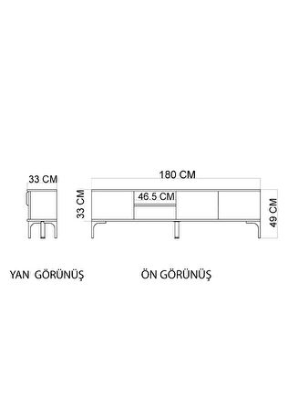 Tarz Raflı 180 Cm Metal Kulp Tv Ünitesi (ANTRASİT-YUNUS)