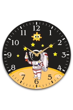 Çocuk Odası Duvar Saati / Astronot Ve Uzay Temalı Duvar Saati /dijital Duvar Saat / Uv Baskılı 48 Cm