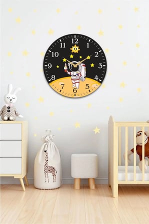 Çocuk Odası Duvar Saati / Astronot Ve Uzay Temalı Duvar Saati /dijital Duvar Saat / Uv Baskılı 48 Cm