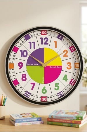 Çocuk Odası Duvar Saati / Öğretici Duvar Saati 48 Cm/ Dijital Duvar Saat / Uv Baskı /