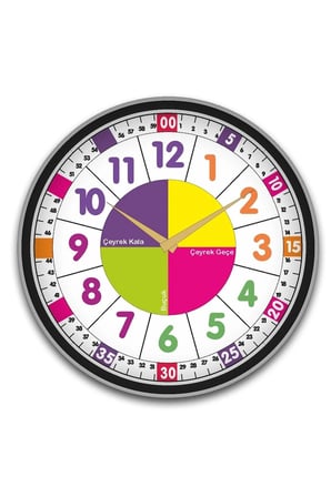 Çocuk Odası Duvar Saati / Öğretici Duvar Saati 48 Cm/ Dijital Duvar Saat / Uv Baskı /