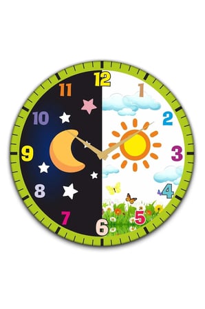 Çocuk Odası Duvar Saati / Gece Gündüz Temalı Duvar Saati / Dijital Duvar Saati / Uv Baskılı / 48 Cm