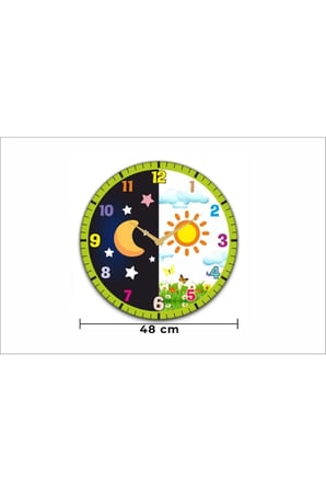 Çocuk Odası Duvar Saati / Gece Gündüz Temalı Duvar Saati / Dijital Duvar Saati / Uv Baskılı / 48 Cm
