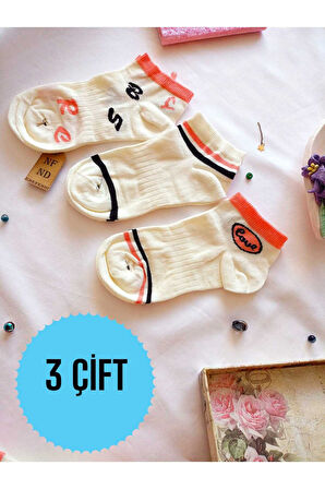 3 ÇİFT PATİK ÇORAP YUMUŞAK DİKİŞSİZ BURUN KADIN PAMUKLU KISA KONÇ DESENLİ 36-40