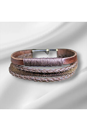 Erkek Deri Bileklik – El Yapımı, Hakiki Deri, Kahverengi Örgü Bileklik, Doğal ve Şık Tasarım