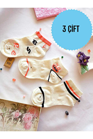3 ÇİFT BURUN DİKİŞSİZ PATİK ÇORAP YUMUŞAK PAMUKLU KISA KONÇ DESENLİ KADIN ÇORABI 36-40
