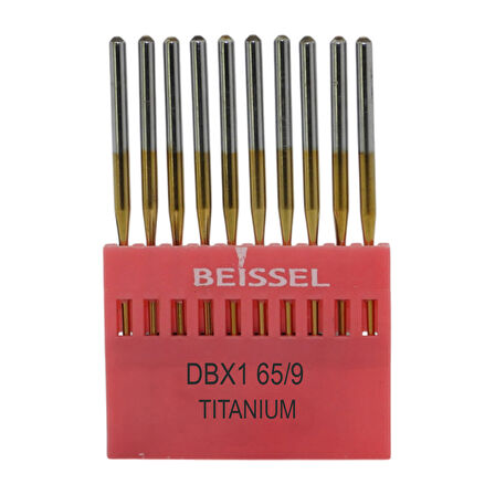 Beissel DBx1 Sanayi Tipi Düz makine İnce dipli iğne 9/65 Numara Altın  SES uçlu 10 Adet (1 Paket)