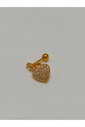 Cerrahi Çelik Sallantılı Altın Kalp Zirkon Tragus Helix Conch Piercing