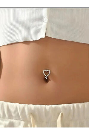 Sıralı Zirkon Taşlı Kalp Göbek Belly Piercing