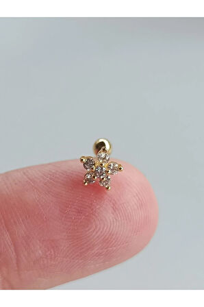 Cerrahi Çelik Zirkon Taşlı Altın Çiçek Tragus Helix Conch Piercing