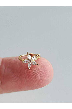 Cerrahi Çelik Zirkon Taşlı Altın Çiçek Halka Tragus Helix Conch Piercing