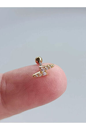 Cerrahi Çelik Zirkon Taşlı Altın Şimşek Tragus Helix Conch Piercing