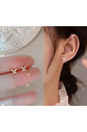 Cerrahi Çelik Zirkon Taşlı Altın Büyük Kelebek Tragus Helix Conch Piercing