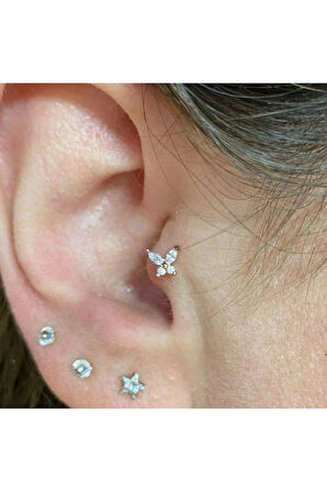 Cerrahi Çelik Zirkon Taşlı Altın Büyük Kelebek Tragus Helix Conch Piercing