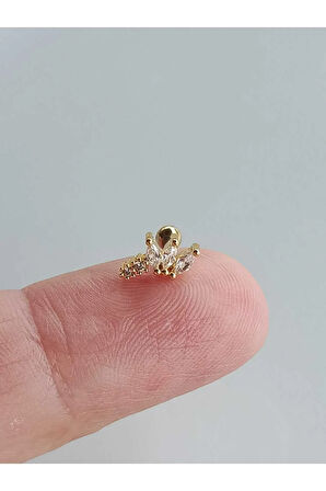 Cerrahi Çelik Zirkon Taşlı Altın Kuyruklu Taç Tragus Helix Conch Piercing
