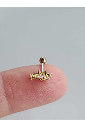 Cerrahi Çelik Zirkon Taşlı Altın Kuyruklu Taç Tragus Helix Conch Piercing