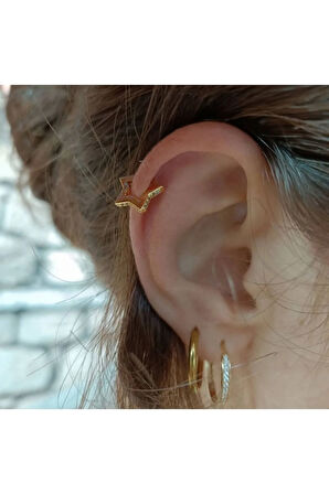 Cerrahi Çelik Zirkon Taşlı Altın Yıldız Halka Tragus Helix Conch Piercing